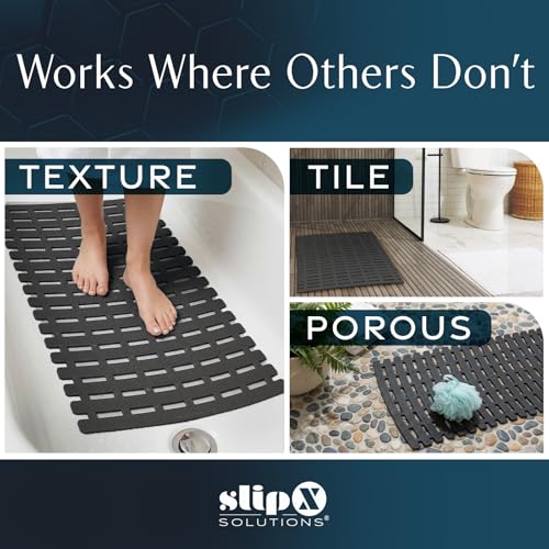 SlipX Solutions 31"x15" Weighted Non Slip Bath Mat for Textured Tubs, Black | No Suction Cup Design, Safe For Refinished Bathtubs & Showers, Doesn't Float, Stays Put On Tile, Texture, & Stone - color: Black
