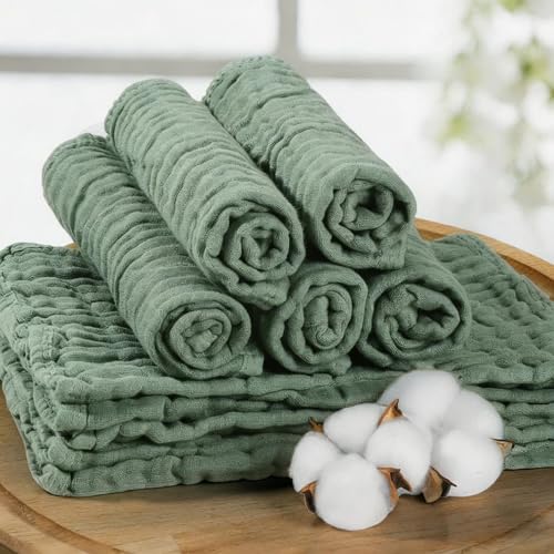 Baby Washcloths - Burp Cloths Baby Girl Boy Baby Wipes - Soft Newborn Face Towels and Wash Burping Cloths for Babies Sensitive Skin, Registry Search, 10 Pack 11.8x11.8 inches - color: Green-10pack-binding