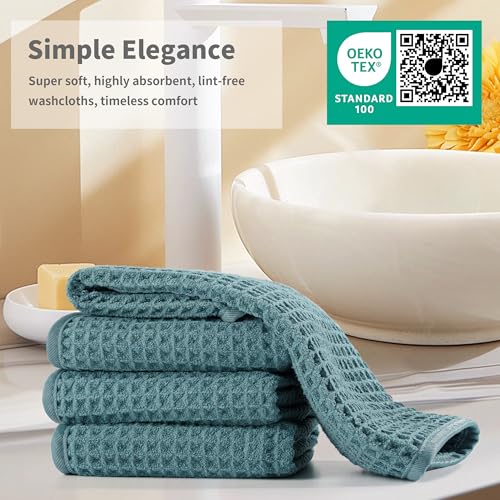 Microfiber Waffle Face Towels, 4 Pieces, Soft, Absorbent, Fast Drying, Lint Free 430 GSM (Green) - color: Green
