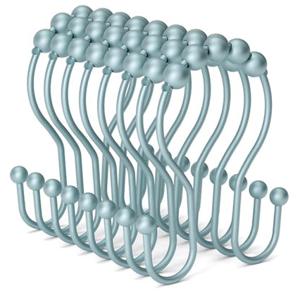 Bathway Shower Curtain Hooks, Shower Curtain Rings Rust Proof Double Hook Shower Curtain Hooks, 12 Pcs Shower Hooks for Shower Curtain, Shower Rings for Curtain, Metal Shower Rod Hooks Lightcyan - color: Lightcyan
