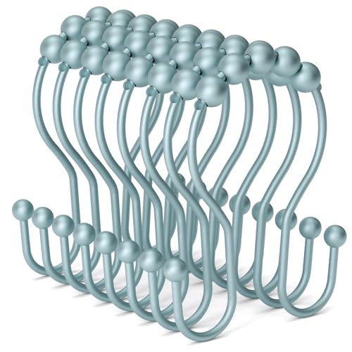 Bathway Shower Curtain Hooks, Shower Curtain Rings Rust Proof Double Hook Shower Curtain Hooks, 12 Pcs Shower Hooks for Shower Curtain, Shower Rings for Curtain, Metal Shower Rod Hooks Lightcyan - color: Lightcyan