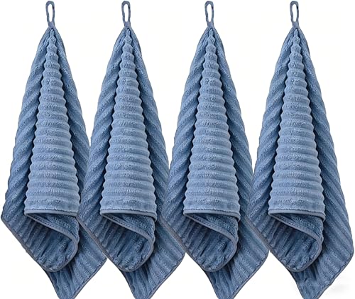 4PCS Blue Microfiber Hand Towels for Bathroom Christmas Decorations Quick Dry Small Towel Set for Bathroom Kitchen 14 x29.6inch - color: Blue