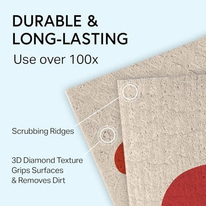 Swedish Wholesale Dishcloths Reusable 8" x 7" Sponge Cloths, Bulk 10 Pack of High Absorbent Cellulose Dish & Kitchen Cleaning Hand Towels, Wring to Dry & Machine Wash, Odor Resistant, Red Flower - color: Red Flower