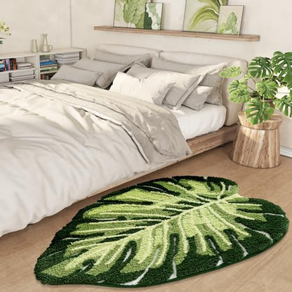 LUMI Cute Bathroom Rug Green Leaf, Absorbent Non Slip Bath Mat, 31.5"x47" | Monstera Plant, Soft Plush Microfiber, Quick Dry, Washable for Shower Floor, Bathroom, Sink Bathtub, Bedroom, Kids Room - color: Ample Monstera-large