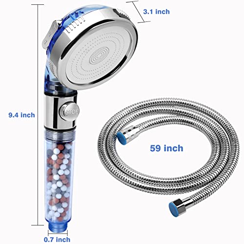 High Pressure Shower Head with Hose, REHAVE Water Saving RV Handheld Shower Head, Shower Sprayer, 3 Mode, Handheld Spray Showerheads for Dry Skin Hair Loss, Purifying Filtration Mineral Stone Beads - style: 3 Spray Settings