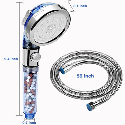 High Pressure Shower Head with Hose, REHAVE Water Saving RV Handheld Shower Head, Shower Sprayer, 3 Mode, Handheld Spray Showerheads for Dry Skin Hair Loss, Purifying Filtration Mineral Stone Beads - style: 3 Spray Settings