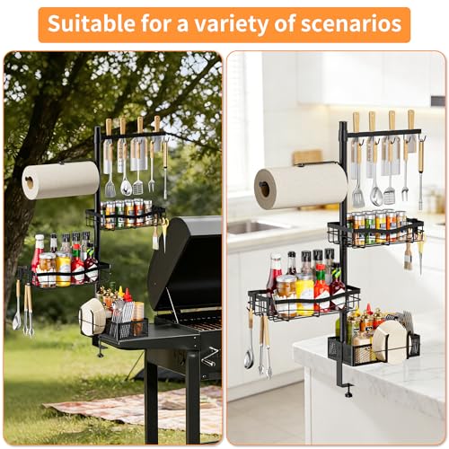 DAOYA Griddle Caddy Organizer for Blackstone Grill Caddy for Outdoor Grill | Adjustable Seasoning Holder, Plate Storage Rack, Windproof Paper Towel Holder, BBQ Tool Rack, Storage Bag, for Husband & Dad