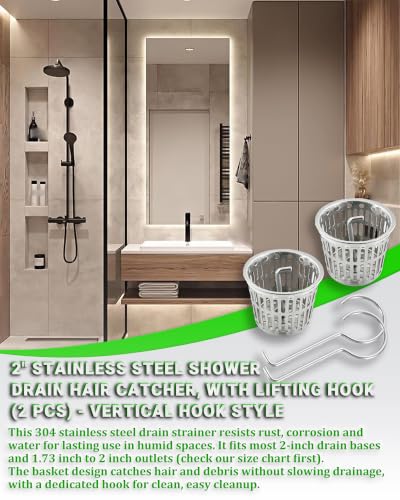1 Pc Debris and Hair Strainer for Shower Drains Floor Drain, 2 Inch Stainless Steel Debris Basket Hair Trap Catcher with 1 Lifting Hook - Vertical Hook Style - size: Vertical hook Style