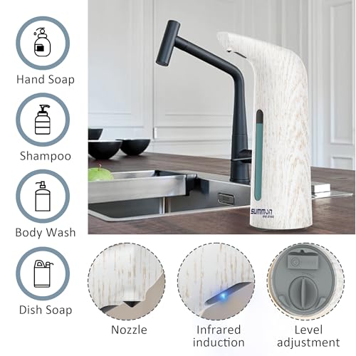 Automatic Liquid Soap Dispenser, 4-Level,13.5oz Touchless | Plastic,400ml Electric Battery Operated Hand & Dish Countertop Soap Dispensers with Sensor for Bathroom,Kitchen Sink - color: White Grain, style: Battery