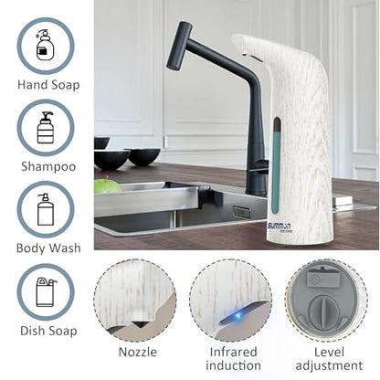 Automatic Liquid Soap Dispenser, 4-Level,13.5oz Touchless | Plastic,400ml Electric Battery Operated Hand & Dish Countertop Soap Dispensers with Sensor for Bathroom,Kitchen Sink - color: White Grain, style: Battery