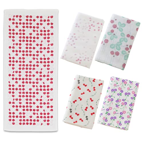 NOREN Japanese Hand Towel (Senshu Osaka Towel/Good Harvest and Prosperity - 5 Type Set) Cotton Towel/Made in Japan 100% Cotton/Quick Drying Absorbent Ultra Soft Thin/Japanese Pattern - color: Good Harvest and Prosperity - 5 Type Set, size: Hand Towel