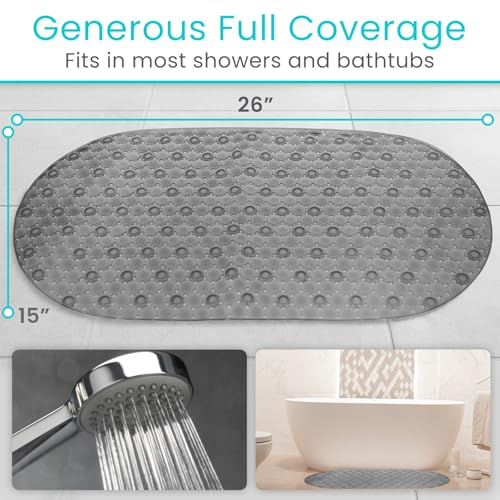 Vive Oval Bathtub Mat - Nonslip Shower Floor Pad - Non-Slip and Non-Skid for Bath Tub with Strong Rubber Suction Cup Grip - for Baby, Elderly, Kids, Bathroom (Gray) - color: Grey