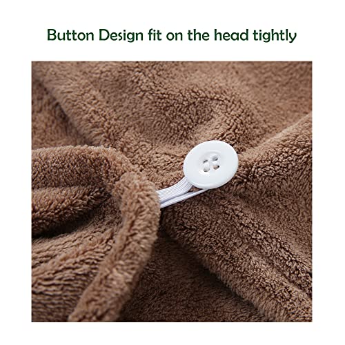 M-bestl 2 Pack Hair Drying Towels, Hair Wrap Towels,Absorbent Microfiber Hair Towel Turban with Button Design to Dry Hair Quickly(Star Green&Camel) - color: Star Green&camel