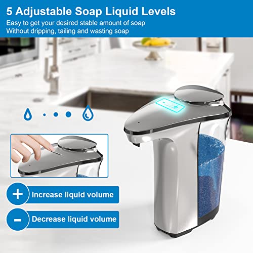 PZOTRUF Automatic Soap Dispenser, Touchless Dish Soap Dispenser 17oz/500ml with Infrared Sensor, 5 Adjustable Soap Dispensing Levels, Liquid Hand Dispenser for Bathroom Kitchen Sink (Silver) - color: Silver