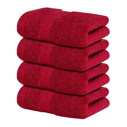 Infinitee Xclusives 100% Cotton Luxury Wash Cloths for Showering - 4 Pack | Washcloths [13x13] - Soft and Absorbent Face Towels for Bathroom Wash Clothes - Gym, Spa & Hotel Use - color: Burgundy, size: Washcloths - 4 Pack