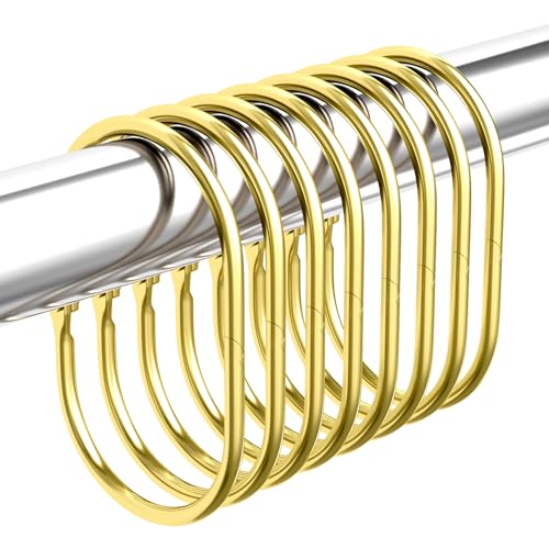 Bathway Shower Curtain Rings Gold Shower Curtain Hooks Anti-Drop Shower Rings for Curtain, Metal Shower Curtain Rings Rust Proof, Shower Hooks for Shower Curtain Rod, 12 Pcs Gold Curtain Rings - color: Gold, style: Modern Oval