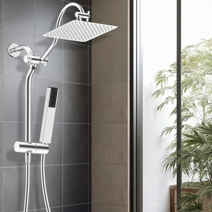 Hibbent 10'' Rainfall Shower Head with 4-mode Handheld Shower Spray, Chrome | cUPC Certified High Pressure Showerhead Combo, 12'' Adjustable Extension Arm, Extension Bar, Easy Reach Holder, 71'' Hose - color: Chrome, style: Square 10''