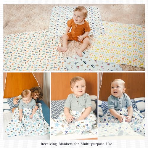 Receiving Blanket for Baby – 4 Pack – 30 inch x 30 inch – 100% Flannel Cotton - Mixed Patterned Designs – Includes Infant Washcloth 30 Pack - color: Mixed Patterned