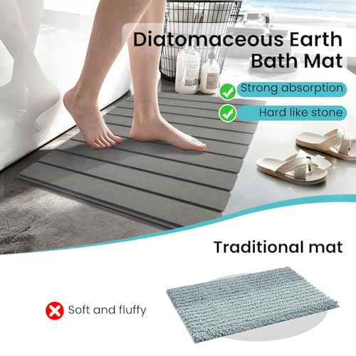 Quick Dry Bath Mat，Foldable Stone Bathroom Mat Quick Dry | Dark Gray, Large Size Quick-Drying Type Diatomaceous Bathtub Mat， Size 23.6"(L)×15.4"(W)