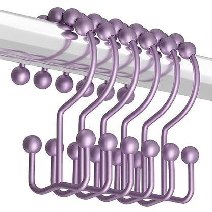 Titanker Shower Curtain Hooks Rings, Rust-Resistant Metal Double Glide Shower Hooks for Bathroom Shower Rods Curtains, Set of 12 Hooks - Greyish-Purple - color: Greyish-purple, style: Modern