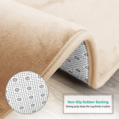 Clara Clark 3 Piece Bathroom Rugs Bath Mat Set, Velvet Memory Foam Bath Mats for Bathroom - Non-Slip, PVC Backing Bath Rugs, Washable - Dries Quickly, Beige - color: Cream