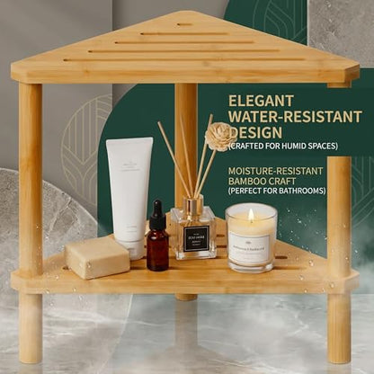 Corner Shower Stool, Shower Foot Rest For Shaving Legs, Bamboo Shower Bench | Double-Layer Waterproof And Stable Shower Stool With Storage Function, Suitable For Bathroom, Living Room, And Bedroom