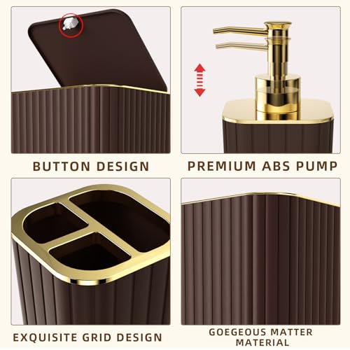 XLHOMO 26PC Bathroom Accessories Set - Gorgeous Brown Bathroom Set, Bathroom Accessory Set, Shower Curtain Set with Bathtub Mats for Shower Tub, Trash Can & Soap Dispenser - size: Bath Set+Bathtub Mat+Shower Curtain&Rugs, style: Brown&Gold