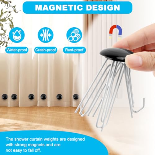 Magnetic Shower Curtain Weights, 10Pack Heavy Duty Shower Liner Weights with Rubber Covered, Rust-Free Curtain Counterweight, Windproof for Drapery, Tablecloth & Outdoor Flag - color: Black
