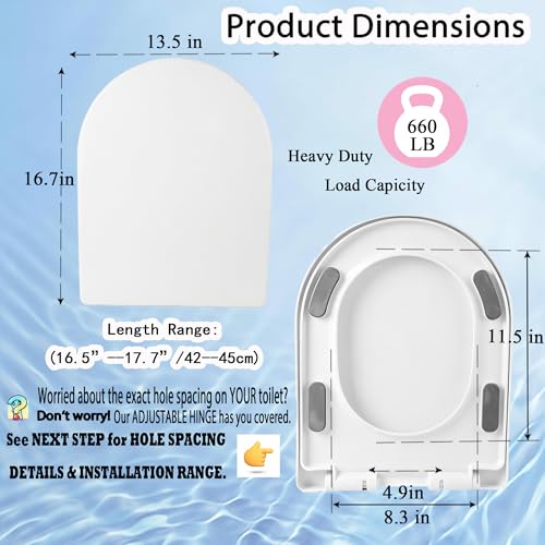 MinSha ToiletSeat Soft Close D Shape Seat with Quick Release Hinges Stable | with quick release hinges, durable PP construction, stable anti-shift design and easy installation for standard toilets - size: M17“