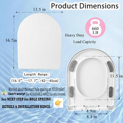 MinSha ToiletSeat Soft Close D Shape Seat with Quick Release Hinges Stable | with quick release hinges, durable PP construction, stable anti-shift design and easy installation for standard toilets - size: M17“