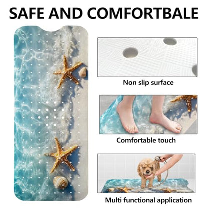 LNOND Summer Beach Bathtub Mat Non Slip, 40 X 16 Inch Tub Mat for Bathroom, Ocean Starfish Bath Tub Shower Mat with Drain Holes and Suction Cups - color: Ocean Starfish Bathtub Mat