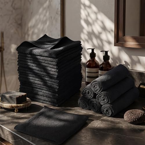 Newwiee 40 Pcs Face Wash Cloths,12 x 12 Inch,Black - color: Black, size: 1 Count (Pack of 40)