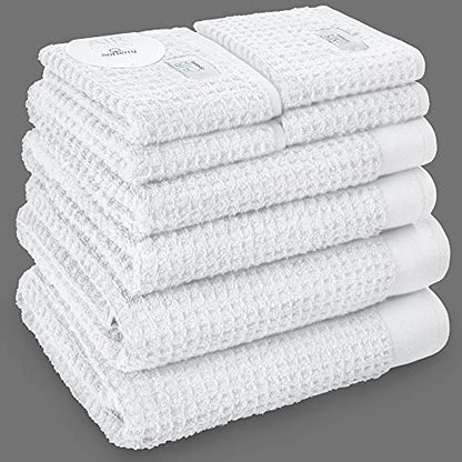 Softerry Waffle Bath Towel Set - 100% Soft Cotton - Plush and Extra Absorbent - Luxury Hotel & Spa Quality - Fade Resistant - Eco-Friendly (White, Set of 8 Towels) - color: White, size: Set of 8 Towels
