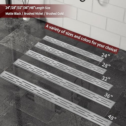 Linear Shower Drain, 48" Brushed Nickel, Easy to Install & Clean | Including Hair Catcher & Removable Grate, Fits No-hub System, 304 Stainless Steel(Drain Base Not Included) - color: Brushed Nickel, size: 48 inch