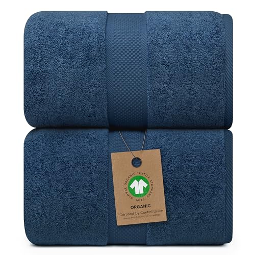 100% Organic Luxury Bath Sheets - GOTS Certified - Extra Large 35x70 Inches (Pack of 2) Zero-Twist, Long-Staple Cotton Bath Sheet Set (Navy Blue) - color: Navy, size: 2pc Bath Sheets