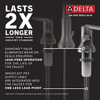 Delta Faucet Lahara Widespread Bathroom Faucet Chrome, Bathroom Faucet 3 Hole, Diamond Seal Technology, Metal Drain Assembly, Chrome 3538-MPU-DST - color: Chrome