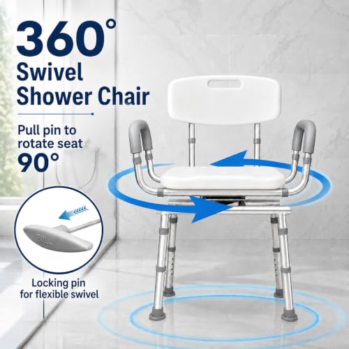 Swivel Shower Chair for Elderly and Disabled, Adjustable Height | 450 lb Shower Chair for inside Shower tub; Heavy Duty Shower Chair with Arms and back