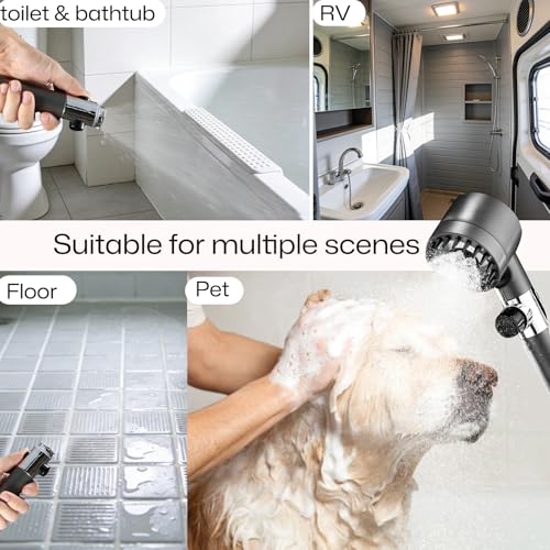 Filtered Handheld Shower Head for Hard Water, High Pressure with On/Off Switch, Detachable Showerhead with Long Hose, 2 Replacement Filters -Gun Grey