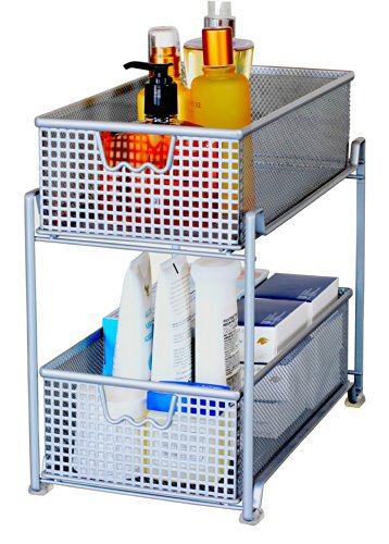 DecoBrothers 2 Tier Bathroom Storage Organizer with Pull-Out Drawer, Silver - color: Silver