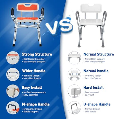 Shower Chair for Inside Shower, Padded Shower Seat Chair with Arms and Back, 6-Level Adjustable Shower Stool Chair for Elderly and Disabled, 550 LB Heavy Duty Handicap Shower Bath Chair | Shower Seat for Inside Tub 6-Height Adjustable,Shower Chair with Ar