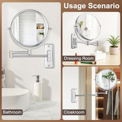 DECLUTTR 8 Inch Wall Mounted Magnifying Mirror with 10x Magnification, Double Sided Vanity Makeup Mirror for Bathroom, Chrome Finished - color: Silver