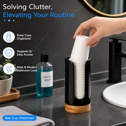 Ceramic Bathroom Cup Holder, 3-5 oz Cup Dispenser, Black | Disposable Paper & Plastic Bathroom Cups Holder - Mouthwash Cups Dispenser for Bathroom, Guest Toiletries, Countertop, Coffee - color: Black
