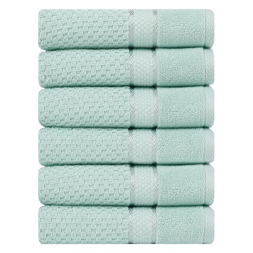 Ample Decor 100% Cotton Hand Towels 18x28 Inches, Popcorn Textured, Soft & Absorbent, Quick Dry, Set of 6, Mint Green - color: Mint Green, size: Pack of 6