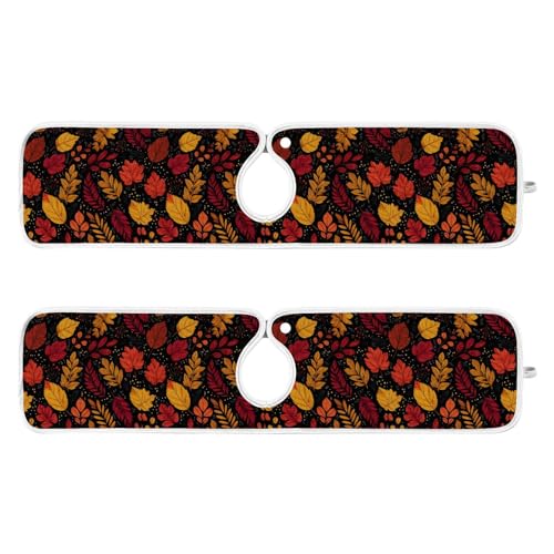 Kitchen Sink Splash Guard Behind Faucet Mat 2 Pcs Absorbent Faucet Mat Quick Dry Kitchen Sink Drying Mats for Drip Drain Draining Sinks Bathroom Microfiber Soft Washable M Black Autumn Leaf Cute - color: Black Autumn Leaf Cute, size: 23.6" x 5.5"