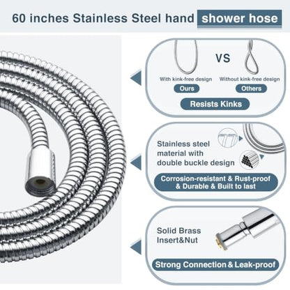 BRIGHT SHOWERS Rain Shower Head with Handheld Spray, 8 Inch High Pressure Rainfall Shower Head Combo with 60” Hose, Adjustable Dual Square Showerhead with 3-Way Diverter, Wall Bracket, Chrome - color: Chrome, style: Dual Shower Head