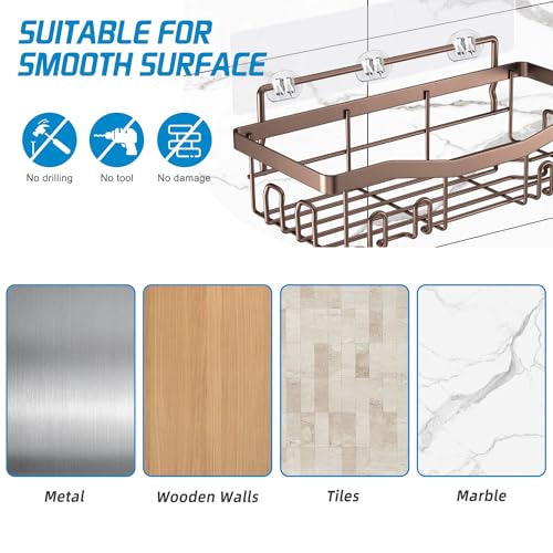 Youvip Adhesive Shower Caddy, No Drilling Bath Organizers 5 Pack, Rustproof Shelves with Soap Holder & Toothbrush Holder, Bathroom Organizers and Storage, Bronze - color: Bronze-5pc