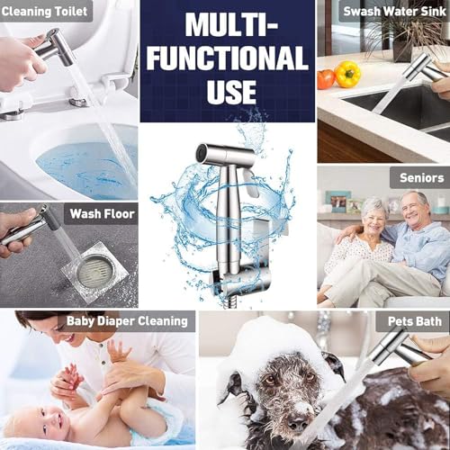 Handheld Bidet Sprayer-Bidet Attachment for Toilet, Premium Stainless Steel | Adjustabel Water Flow, Leak-Free Hose & Brass 7/8" T-valve, Fits Two-Piece Toilet, Feminine/Baby/Muslim Wash, Easy Install - color: Brushed Nickel