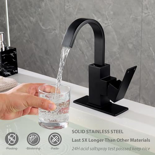 Matte Black Bathroom Faucet Waterfall Faucet Bathroom Vanity with 360 Degree Swivel Spout, Single Hole Bar Sink Faucet with Hose and 6 "Deck Plate,SL5004BK - color: Matte Black, size: Short