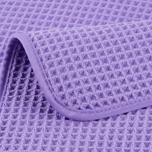 POLYTE 430 GSM Poly Blend Microfiber Quick Dry Waffle Hand Towel, 16x30 in | 4 Pack, Oversize, Lint Free, Quick Dry, Hanging Loop - color: Purple