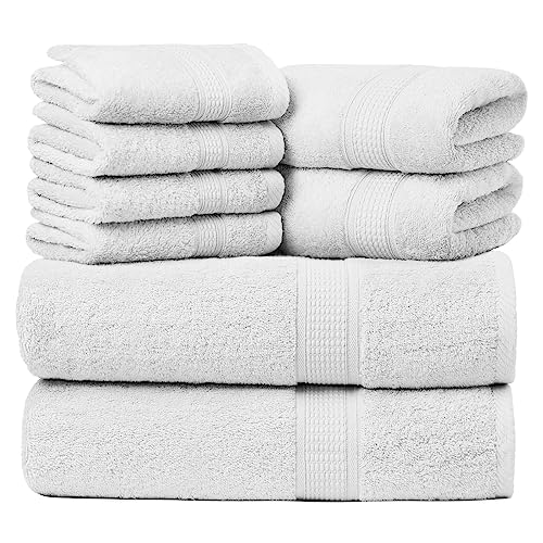 Ariv Towels Pack of 8, Premium Cotton Towel Set (2 Bath Towels + 2 Hand Towels + 4 Washcloths), Large, Super Soft, Quick Dry, Highly Absorbent for Home, Bathroom, Gym, Hotel & Spa - White - color: White, style: 8 piece Towel Set